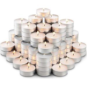 100 Pack Unscented Tea Lights Candles Bulk White Smokeless & Long Lasting Decor